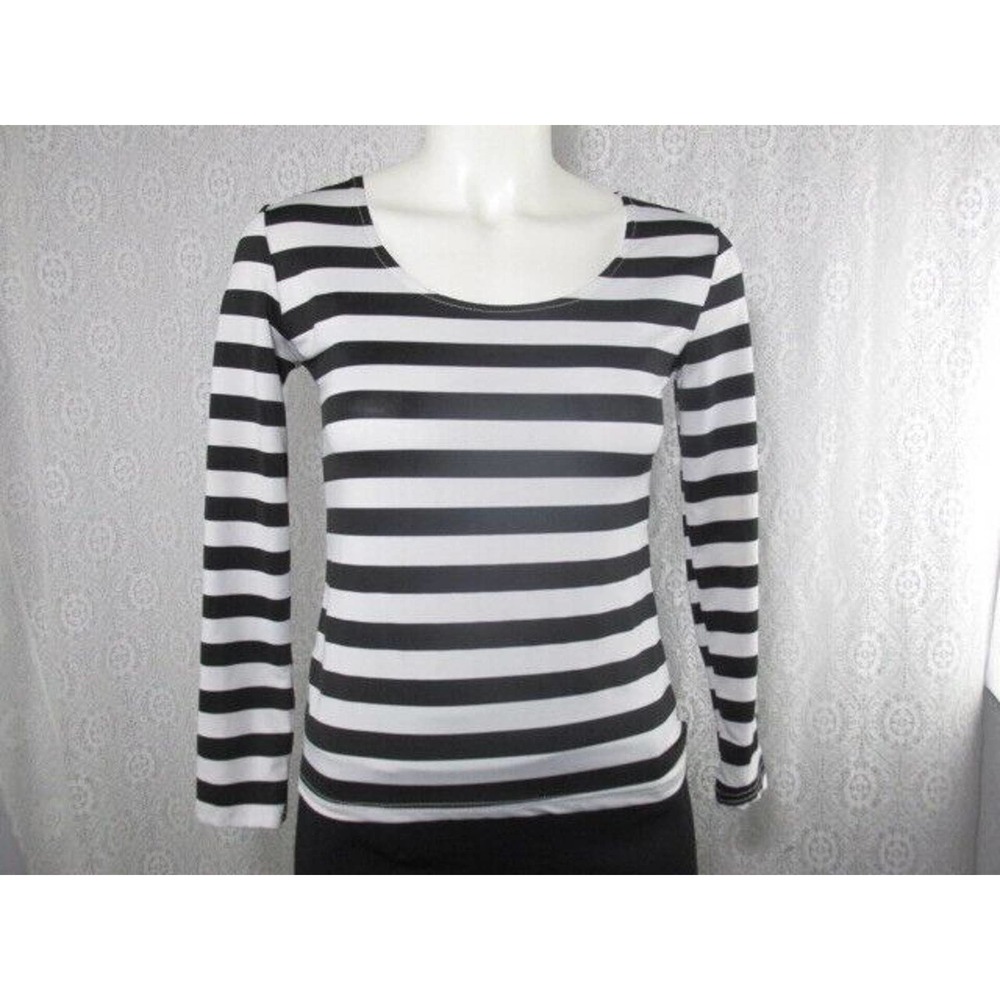 New Light Womens Black White Striped Top, XS
